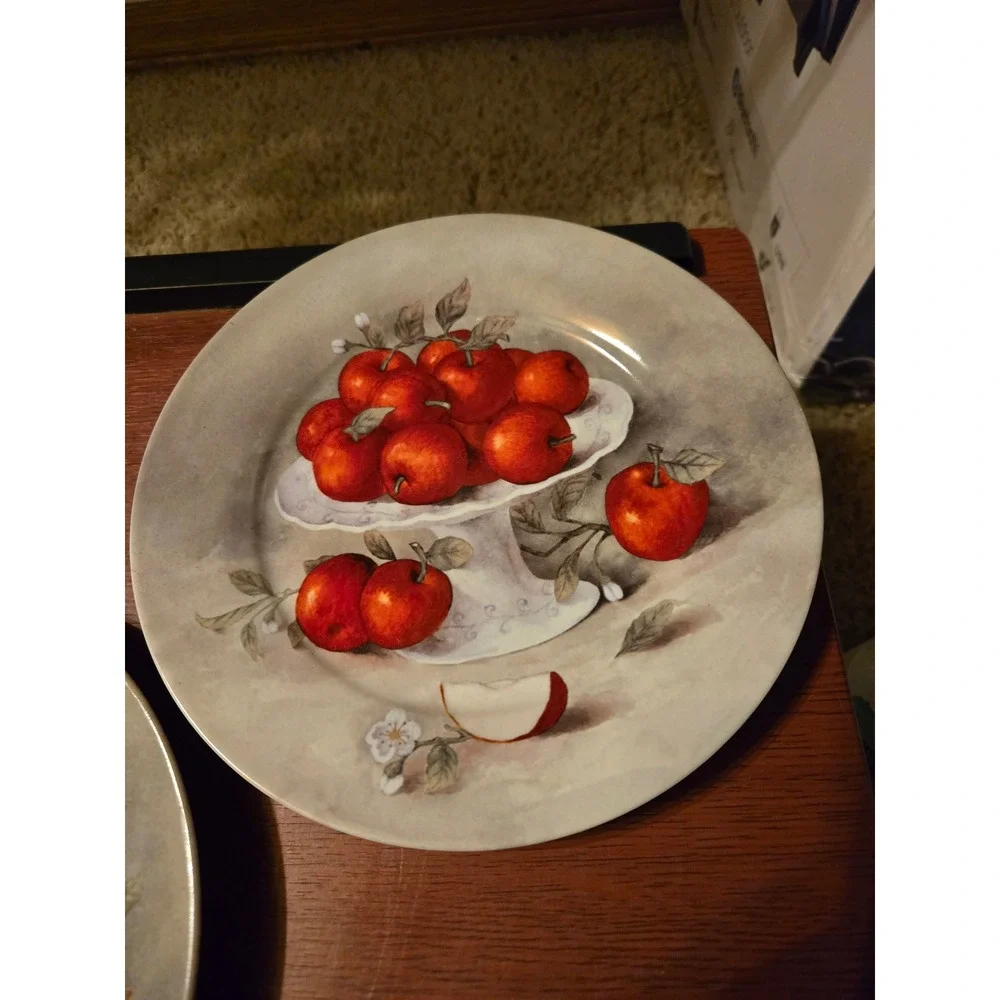 Set of 3 Vintage Style Apple Harvest Decorative Ceramic Plates Farmhouse Decor